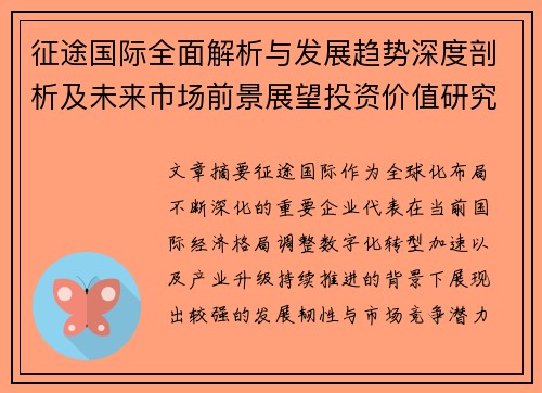 征途国际全面解析与发展趋势深度剖析及未来市场前景展望投资价值研究 征途国际全面解析与发展趋势深度剖析及未来市场前景展望投资价值研究